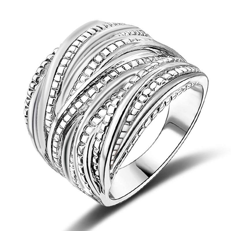 Mytys 2 Tone Intertwined Crossover Statement Ring Fashion Chunky Band Rings for Women Black Gold Silver Rose Gold Plated Wide Index Finger Rings Costume Jewelry (silver size 11) - Image 1